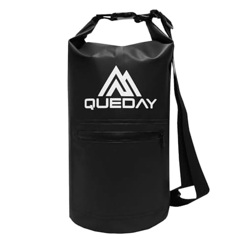 Queday Waterproof Dry Bag with Front Zippered Pocket for Women Men, 10L Roll Top Lightweight Dry Storage Bag Backpack for Travel, Kayaking, Boating, Rafting, Camping, Hiking & Beach Black - Image 1