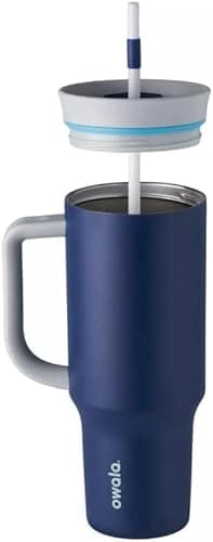 Owala Stainless Steel Triple Layer Insulated Travel Tumbler with Spill Resistant Lid, Straw, and Carry Handle, BPA Free, 40 oz, Dark Blue (Saltwater Starfish) - Image 2