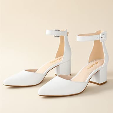 Ankis Closed Toe Heels for Women -White Pointed Toe Heels Low Block Chunky Women Pumps with Ankle Strap -2.25 Inch - Image 4
