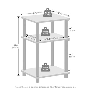Furinno Just 3-Tier Turn-N-Tube Open Storage Nightstand, 1-Pack, Plastic Poles, Sonoma Oak/White - Image 2