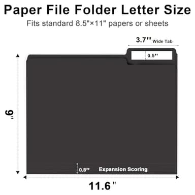 File Folder, RAZCC 150 Pack 1/3 Cut Tab File Folders Letter Size, Black Folders for Dcouments, Folders with Tab Great for Organizing and Easy File Storage - Image 2