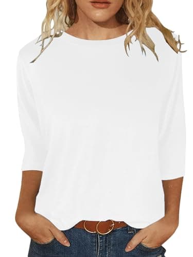 Shirts for Women Casual 3/4 Sleeve Tunic Tops Crew Neck Loose Fit Blouses White L - Image 1