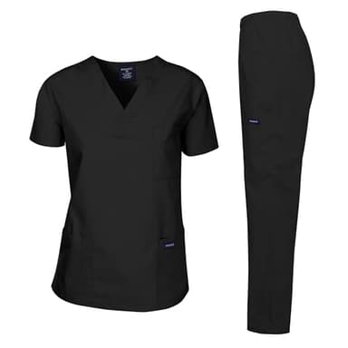 Dagacci Medical Uniform Womens and Mens Scrub Set Unisex Medical Scrub Shirt Top and Pant, Black, X-Small - Image 1