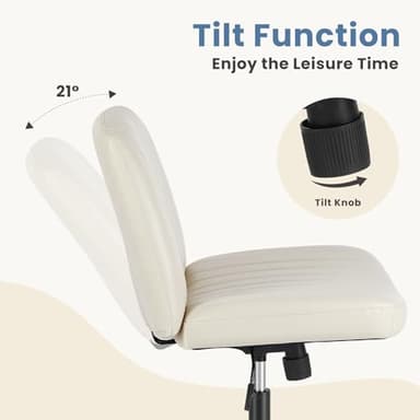 DUMOS Criss Cross Chair Legged Office Wide Comfy Desk Seat, No Wheels Armless Computer Task Seating, Swivel PU Leather Vanity Home Height Adjustable - Image 7