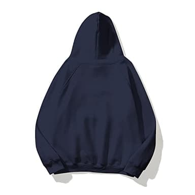 Lauweion Women Solid Basic Fleece Letter Loose Hoodie Sweatshirt Long Sleeve Kangaroo Pocket Drop Shoulder Pullovers Top Navy - Image 2