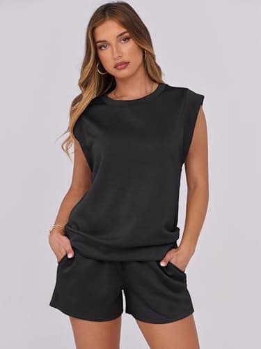 ANRABESS Two Piece Sets for Women 2025 Summer Short Lounge Set Casual Beach Vacation Outfits Spring Sweatsuits Tracksuit Black Small - Image 3