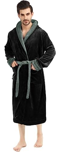 NY Threads Mens Hooded Fleece Bathrobe Plush Long Spa Robe Pack of 1, Large/X-Large, Black and Steel Grey - Image 3