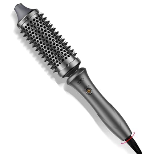 TYMO Thermal Brush Curling Brush - STYLUX 1.7 Inch Blowout Volumizer with Flexi-Fit for Hair Straightening, Heated Round Styler Tool, Hair Straightener and Curler 2 in 1, Dual Voltage, Metallic Gray - Image 1