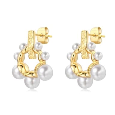 YAMI Gold Earrings for Women, 14K Gold Plated Lightweight Pearl Drop Earrings, Hypoallergenic Jewelry Gifts for Her(C3) - Image 1