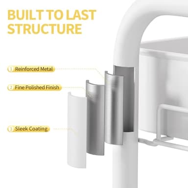 TOOLF 3 Tier Rolling Cart Storage Organizer, Metal Rolling Utility Cart with Wheels, Hooks & Bins Esthetician Craft Art Sturdy Storage with Pegboard for Bathroom, Kitchen, Office, Nursery Diaper - Image 5