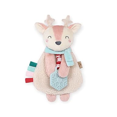Itzy Ritzy - Itzy Lovey Including Teether - Baby Lovey with Teether, Textured Ribbons & Dangle Arms - Features Crinkle Sound, Sherpa Fabric and Minky Plush (Holly The Reindeer) - Image 1