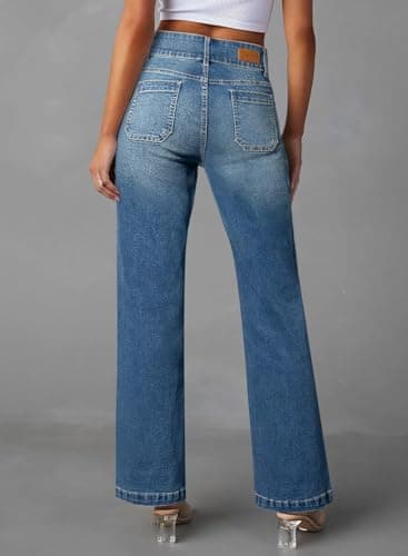 Sidefeel Women's Wide Leg Jeans High Waisted Straight Leg Zimbaplatinum Denim Pants 2025 Spring Outfit Bluing Size 4 - Image 2
