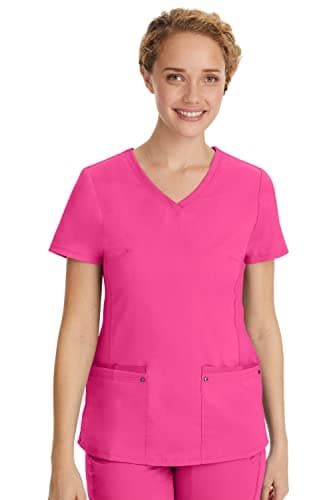Healing Hands Yoga Scrubs Top for Women Purple Label 2 Pocket V-Neck Women's Scrub Top 2245 Juliet Shocking Pink 2XL - Image 1