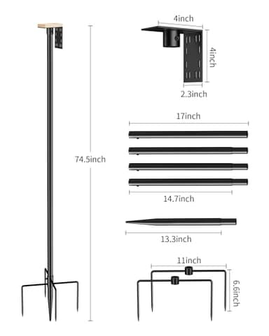 Onlyfly Bird Feeder Pole Stand – 74.5 Inch Height Feeding Station with 1-Inch Dia Heavy Duty for Hanging Feeders, Bird House Pole Mount Kit for Outdoor, Slip-Fit Connection - Image 7