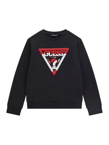 GUESS Boys' Crewneck Sweatshirt with Flocked Triangle Logo, Jet Black - Image 1