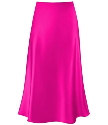 Women's Satin High Waist Hidden Elasticized Waistband Flared Casual A Line Midi Skirt (Hot Pink, Large) - Image 1