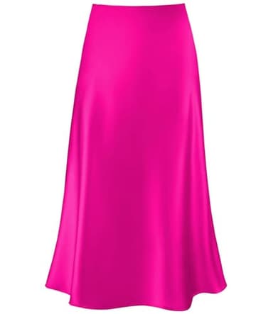 Women's Satin High Waist Hidden Elasticized Waistband Flared Casual A Line Midi Skirt (Hot Pink, Large) - Image 1