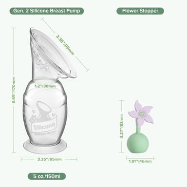 haakaa Manual Breast Pump with Flower Stopper Set, Gen.2 Silicone Hand Pump with Suction Base, BPA Free (5oz/150ml, Lavender) - Image 8