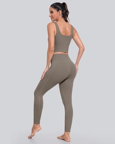 CHRLEISURE Leggings with Pockets for Women, High Waisted Tummy Control Workout Yoga Pants(5 Packs, Black,Gray,Brown,Navy,Khaki,2XL) - Image 5
