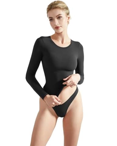 SUUKSESS Women Double Lined Fitted Basic Tee Shirts Crew Neck Long Sleeve Going Out Crop Tops (Jet Black, S) - Image 2