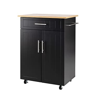 Shintenchi Kitchen Island Cart with Storage,Rolling Kitchen Island Side Table on Wheels with Worktop,Single Door Storage Cabinet and Drawer for Kitchen,Dinning Room, Black - Image 7