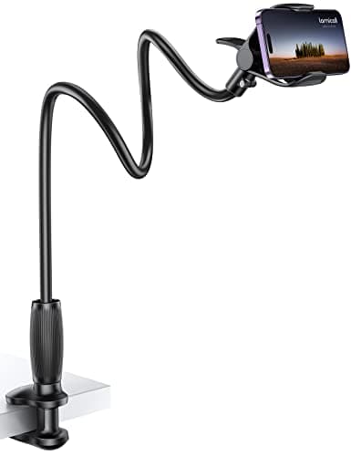 Lamicall Gooseneck Phone Holder for Bed - [Upgraded Stable Clip] for Desk, Headboard, Bed, Bedside, Table, Flexible Gooseneck Long Arm Stand, Overhead Cell Phone Clamp Mount, for All 4-7” Devices - Image 1