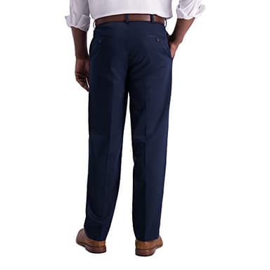 Haggar Men's Iron Free Premium Khaki Classic Fit Flat Front Expandable Waist Casual Pant (Regular and Big & Tall Sizes), Dark Navy, 40x30 - Image 3