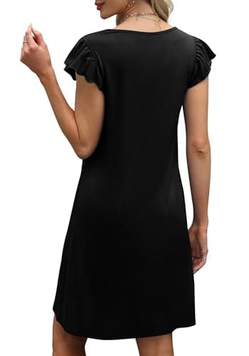 OFEEFAN Womens Summer Dresses 2025 Seniors Sundresses Beach Vacation Clothes Boho Hawaiian Casual Elegant Classy Date Outfits Plain Black L - Image 5