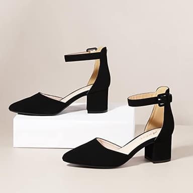 Ankis Closed Toe Heels for Women -Black Nude Gold Silver Pointed Toe Heels Low Block Chunky Women Pumps with Ankle Strap -2.25 Inch - Image 5