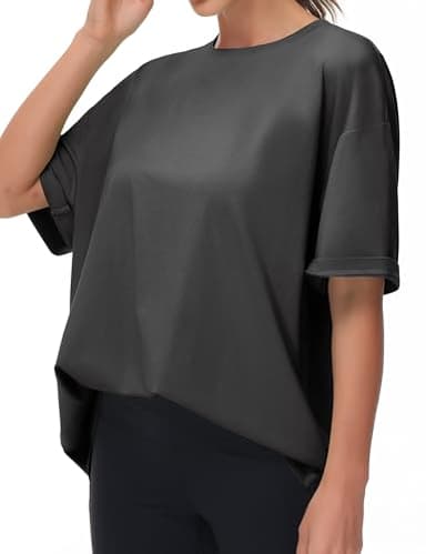 THE GYM PEOPLE Women's Casual Oversized T-Shirts Summer Crewneck Short Sleeve Workout Basic Tee Tops Dark Grey - Image 2