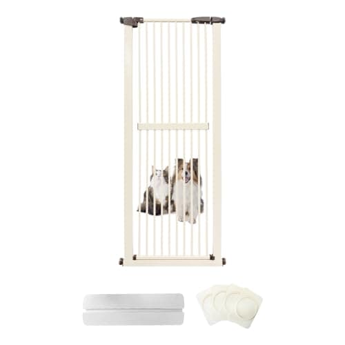 Lumizone Extra Tall Cat Gate 61.02" High Pressure Mounted Extra Wide 26.38"-30.11" (17Sizes) 1.37" Gap No Drilling Auto-Close Tall Pet Gate for Dogs (Cream, 26.38"-30.11"/67-76cm) - Image 1