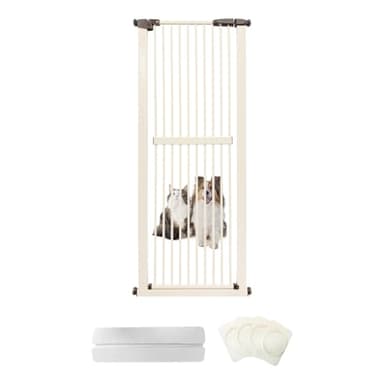 Lumizone Extra Tall Cat Gate 61.02" High Pressure Mounted Extra Wide 26.38"-30.11" (17Sizes) 1.37" Gap No Drilling Auto-Close Tall Pet Gate for Dogs (Cream, 26.38"-30.11"/67-76cm) - Image 1