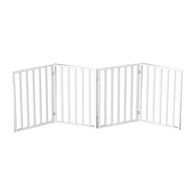 Pet Gate - 4-Panel Indoor Foldable Dog Fence for Stairs, Hallways or Doorways - 72x24-Inch Retractable Wood Freestanding Dog Gates by PETMAKER (White) - Image 8