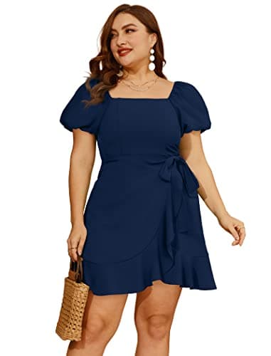 Sampeel Navy Blue Dress for Women Summer Short Sleeve Wrap Party Dresses XS - Image 3