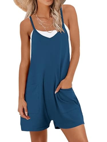 ANRABESS Womens Rompers Summer Casual Loose Sleeveless Overalls Spaghetti Strap Shorts Jumpsuit 2025 Beach Vacation Outfits Medium - Image 1