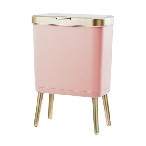 Procade Bathroom Trash Can with Lid, 4 Gallon Pink Garbage Can, Tall Plastic Trash Bin with Push Button, Slim Gold Trash Can Waste Basket for Room, Bedroom,Office,Kitchen - Image 1