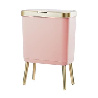 Procade Bathroom Trash Can with Lid, 4 Gallon Pink Garbage Can, Tall Plastic Trash Bin with Push Button, Slim Gold Trash Can Waste Basket for Room, Bedroom,Office,Kitchen - Image 1