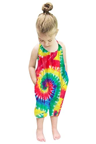RAISEVERN Toddler Tie Dye Rompers For Girls Baby Jumpsuits Kid Girl Clothes Jumpers Sleeveless Halter Overalls With Pocket Travel Party Outfit Size 1T 2T - Image 1