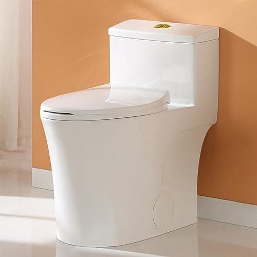 HOROW T0338WG One Piece Toilet with Gold Button, Elongated Toilet with Comfort Seat Height, ADA Chair Height 17.3", Dual Flush 0.8/1.28 GPF & MAP 1000g, Standard White Toilet Bowl, Gold Tank Button - Image 1