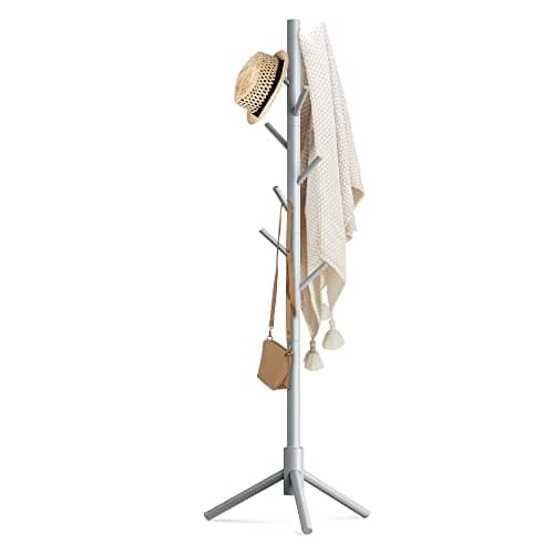 Haddockway Wooden Coat Rack Stand with 8 Hooks New Zealand Pine 3 Adjustable Coat Standing Tree Easy Assembly for Coats, Hats, Scarves and Handbags for Entryway, Hallway, Bedroom, Office - Image 1