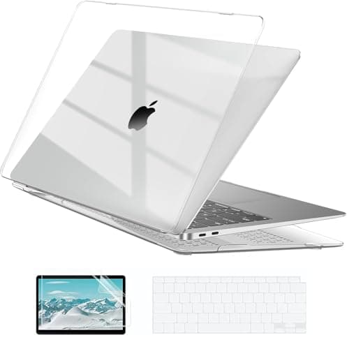 EooCoo Hard Case Compatible with MacBook Air 13.3 inch M1 Chip 2021-2018 with Retina Display, Air 13.3 inch Plastic Protective Case + Transparant Keyboard Cover + Screen Protector, Crystal Clear - Image 1