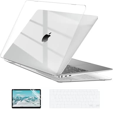 EooCoo Hard Case Compatible with MacBook Air 13.3 inch M1 Chip 2021-2018 with Retina Display, Air 13.3 inch Plastic Protective Case + Transparant Keyboard Cover + Screen Protector, Crystal Clear - Image 1