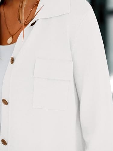 PRETTYGARDEN Women's 2025 Fall Long Sleeve Knitted Button Down Shirts Light Collar Cardigan for Women Dressy Casual Tops (White, Medium) - Image 7