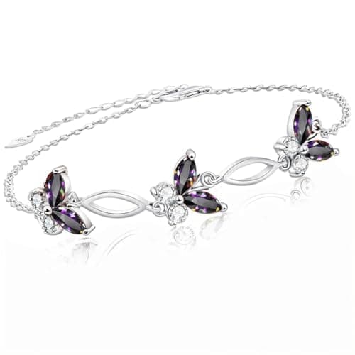 Gifts for Birthday,Holiday,Anniversary,Butterflies Bracelet Sterling Silver Jewelry Adjustable and Charming Link Bracelet for Women Ideal Gifts for Her (Colorful) - Image 1
