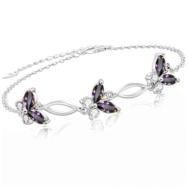 Gifts for Birthday,Holiday,Anniversary,Butterflies Bracelet Sterling Silver Jewelry Adjustable and Charming Link Bracelet for Women Ideal Gifts for Her (Colorful) - Image 1