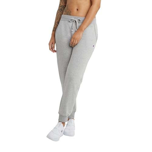 Champion Women's Fleece Joggers, Standard Fit, Midweight, Script, Available in Regular and Plus, Oxford Gray-C Logo, Medium - Image 1