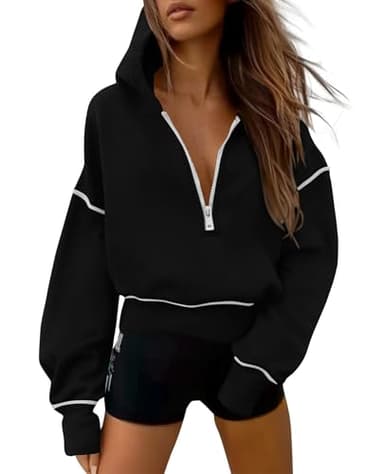 PRETTYGARDEN Women's 2025 Fall Hooded Sweatshirts Long Sleeve Half Zip Cropped Hoodies Pullover Winter Fashion Clothes (Black,Small) - Image 1