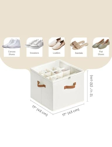 StorageWorks Shoe Organizer for Closet, Fits up to 16 Pairs, Shoe Cubby Storage Containers with Adjustable Dividers and Clear Cover, Beige - Image 3