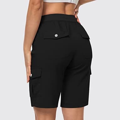 MoFiz Hiking Shorts for Women 10" Quick Dry Active Athletic Cargo Shorts Lightweight Summer Casual Running Shorts with Pockets Black L - Image 2