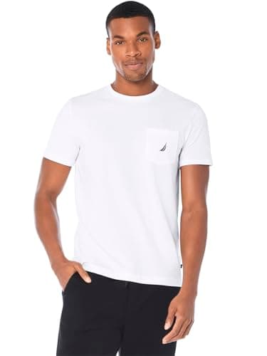 Nautica Mens Solid Crew Neck Short-Sleeve Pocket T-Shirt Fashion t Shirts, White, Medium US - Image 1